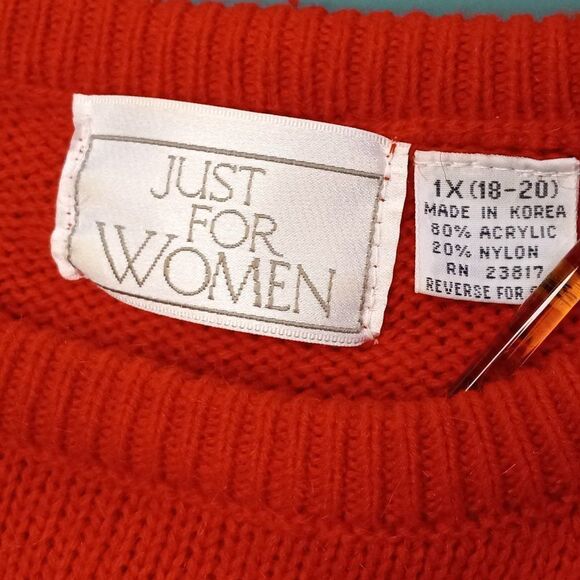 Just For Women 1X Red with Black Floral Accent Beaded Embellished Sweater - Picture 2 of 6